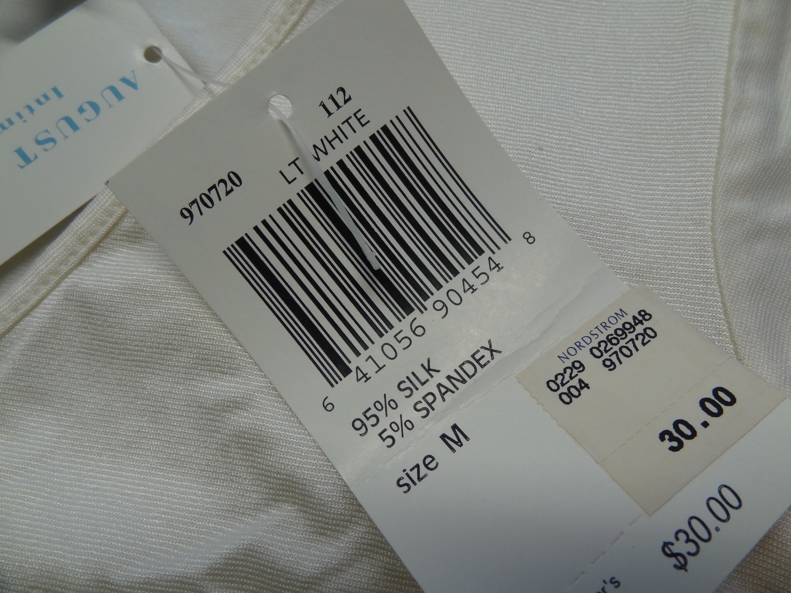 NWT August Silk M Light White Base Layer Tank Top Basic 95% Silk Stretch VTG 90s