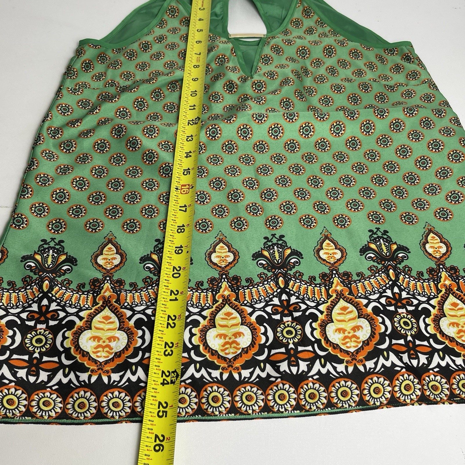 Jade Melody Tam Womens Small Lined Halter Tank Blouse Green Boho Medallion