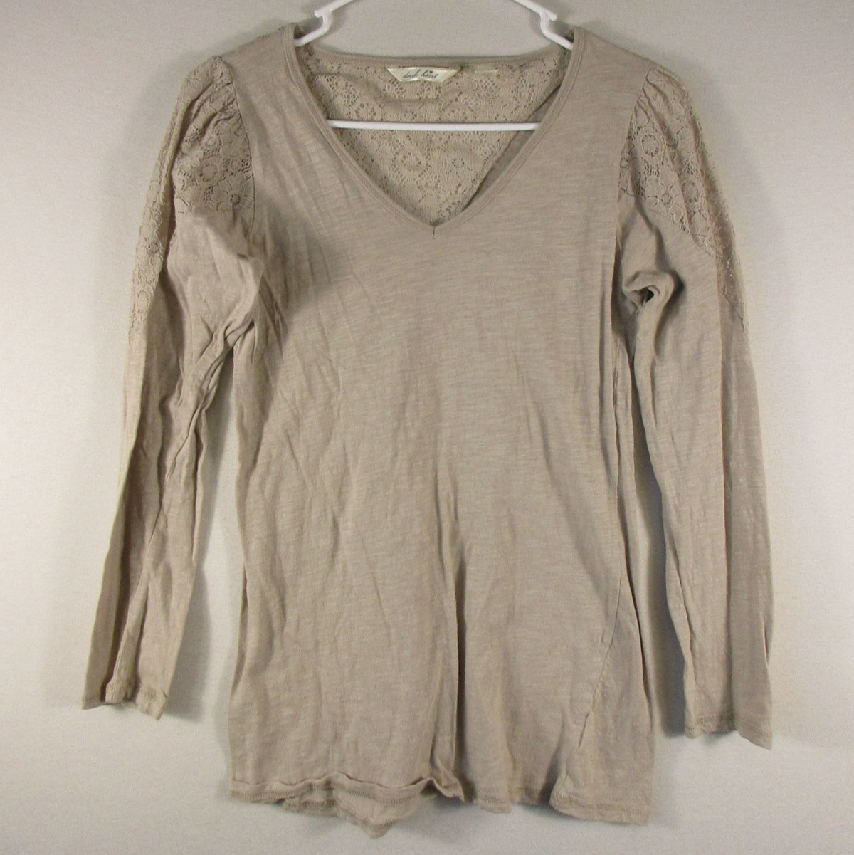 Derek Heart Womens 100% Cotton V-Neck Tunic Top Long Sleeve Size L Beige