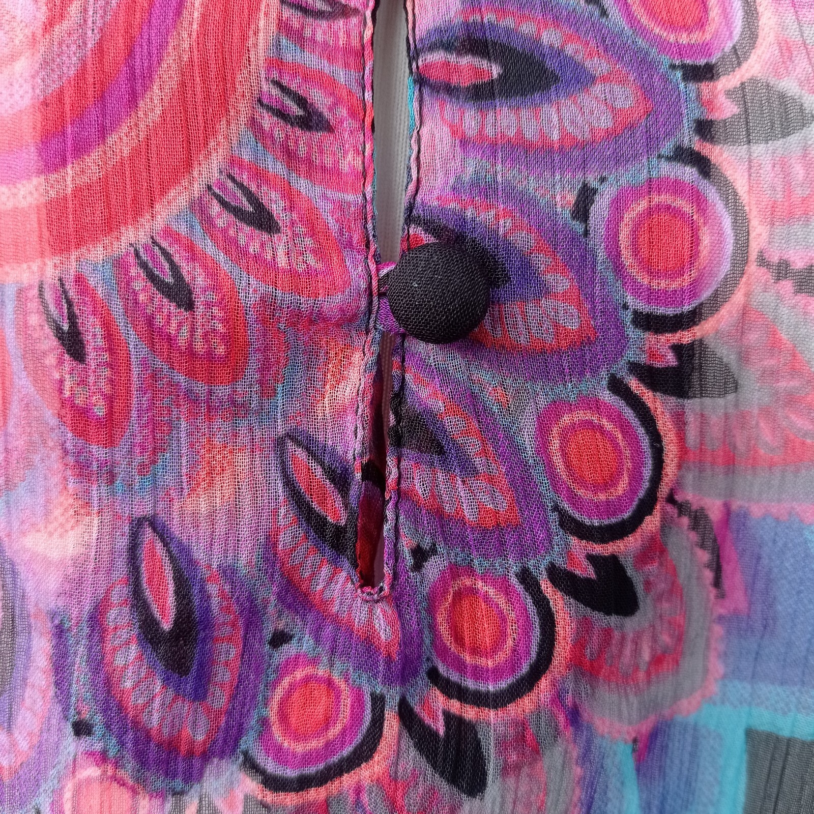 Desigual Women’s Black Sheer Chiffon Blouse M – Mandala Print Long Sleeve