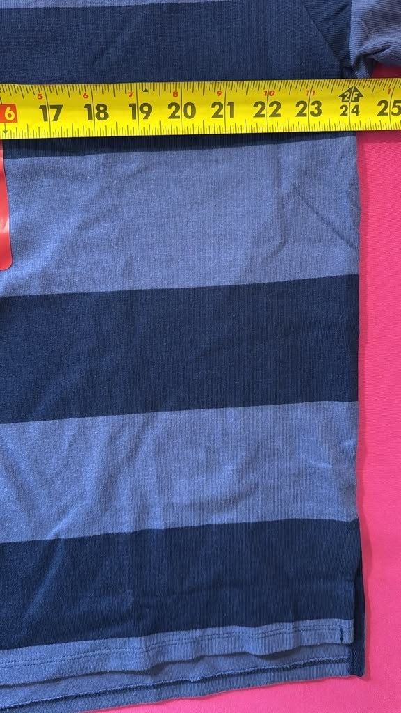 Lands’ End Rugby Shirt Navy Blue Stripe Size XL – Classic Cotton Collared Top
