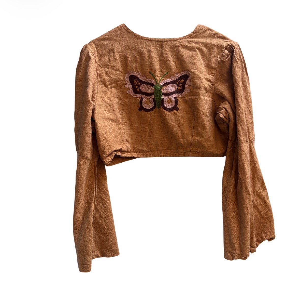 Earthbound Trading Co Women’s Large Butterfly Embroidered Bell Sleeve Cotton Top