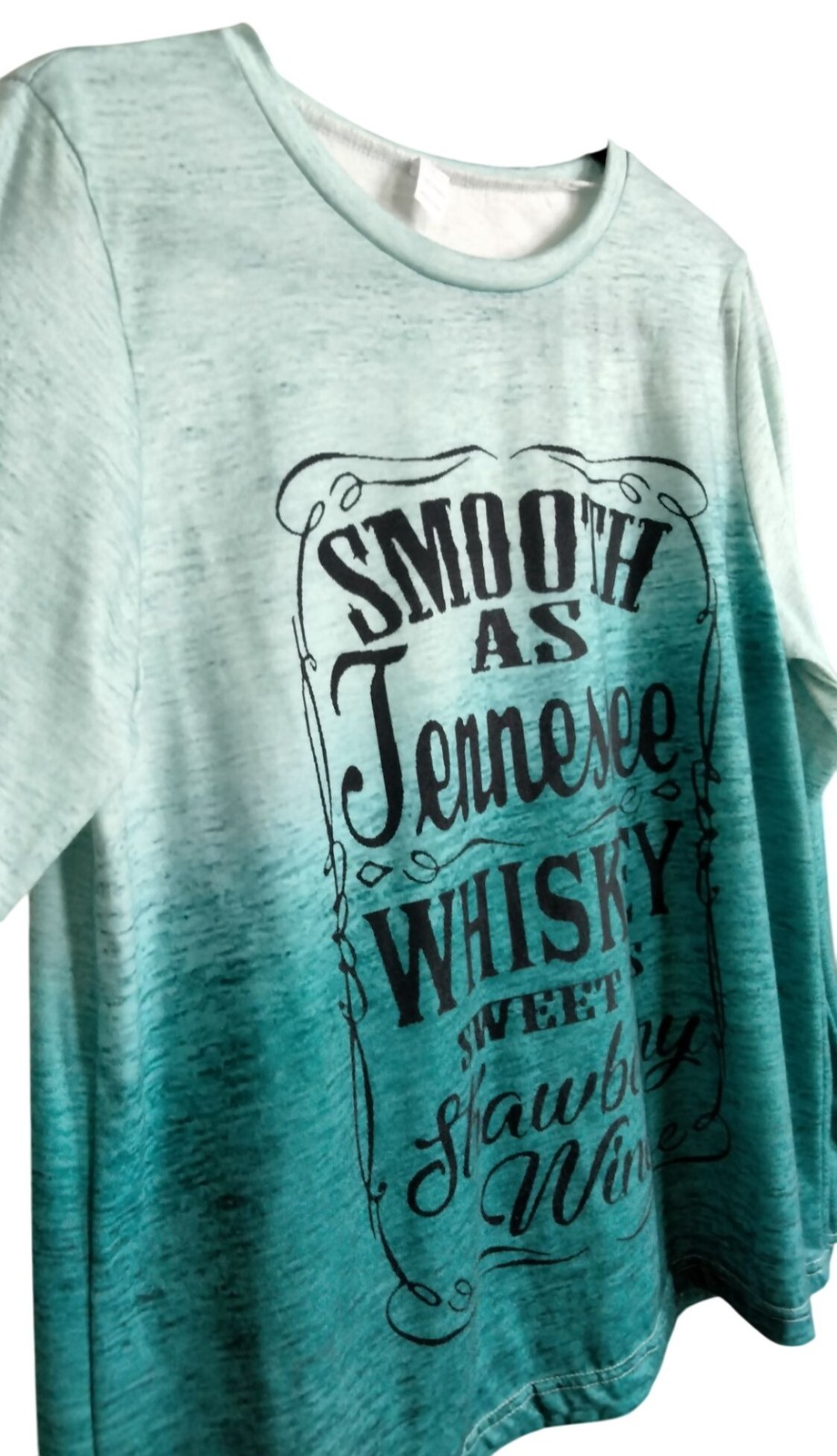 Womens Large Top Smooth As Tennessee Whiskey Graphic Long Sleeve Teal Ombre