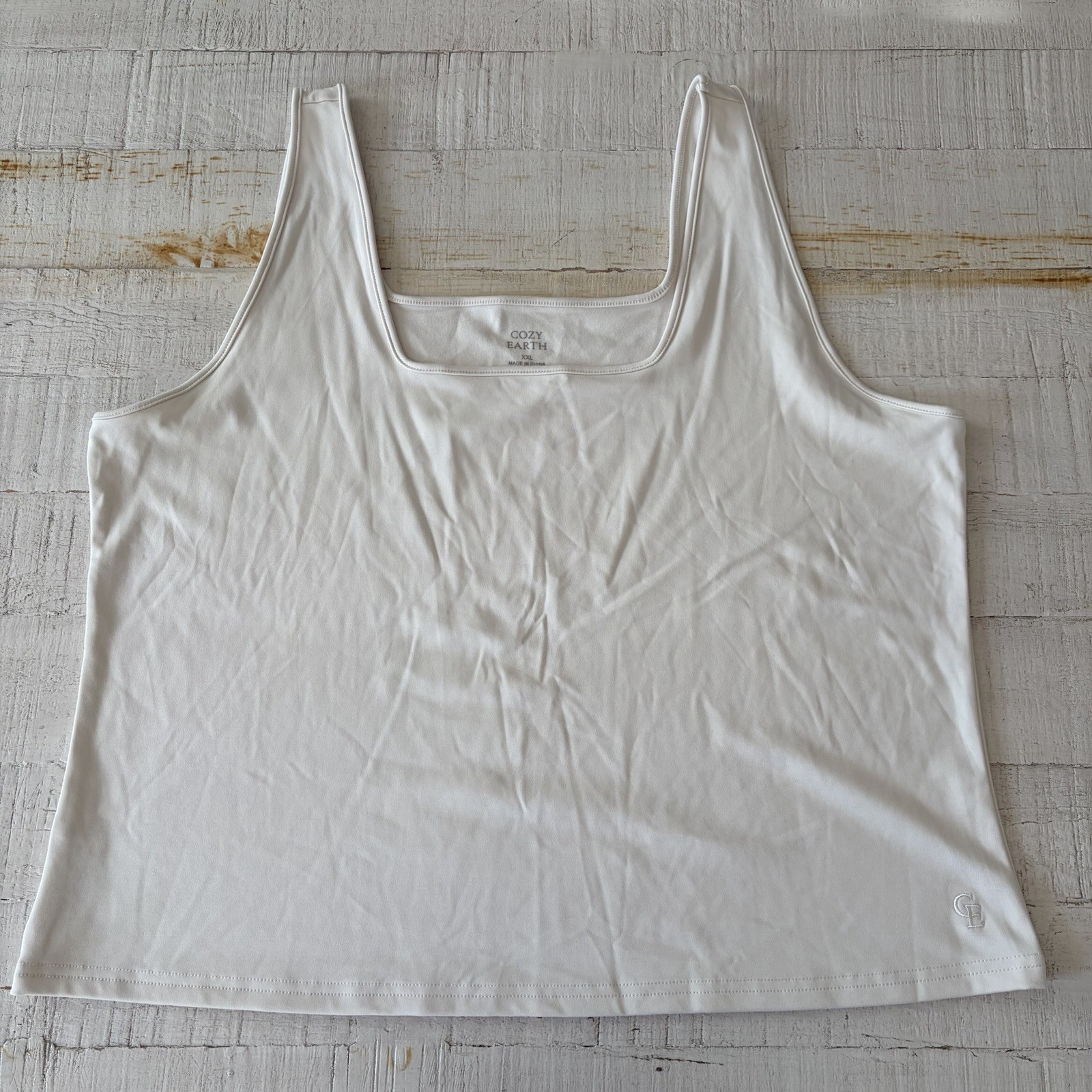 Cozy Earth size XXL Bamboo Ultra-Soft Square Neck Tank Top In Ivory Minimalist