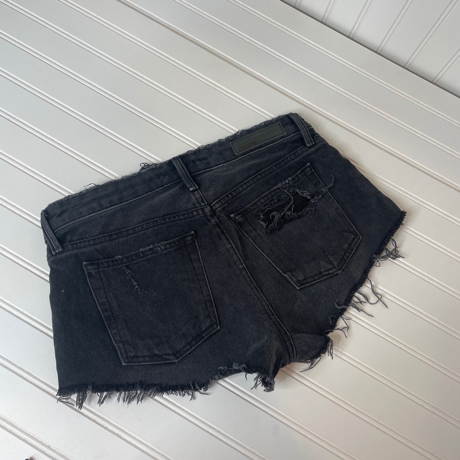 GRLFRND Black Raw Hem Denim Shorts & Fifth Label Striped Tie Front Crop Top Set