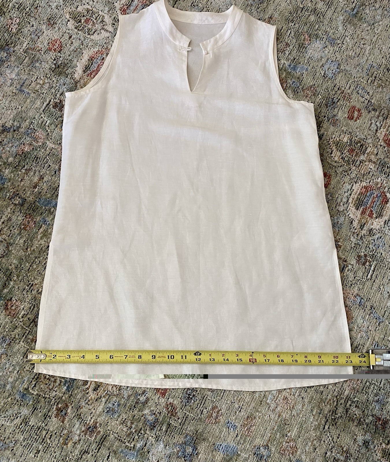 Eileen Fisher Ivory Linen Silk Tunic ~ Mandarin Collar ~Sleeveless M- 40 In Bust