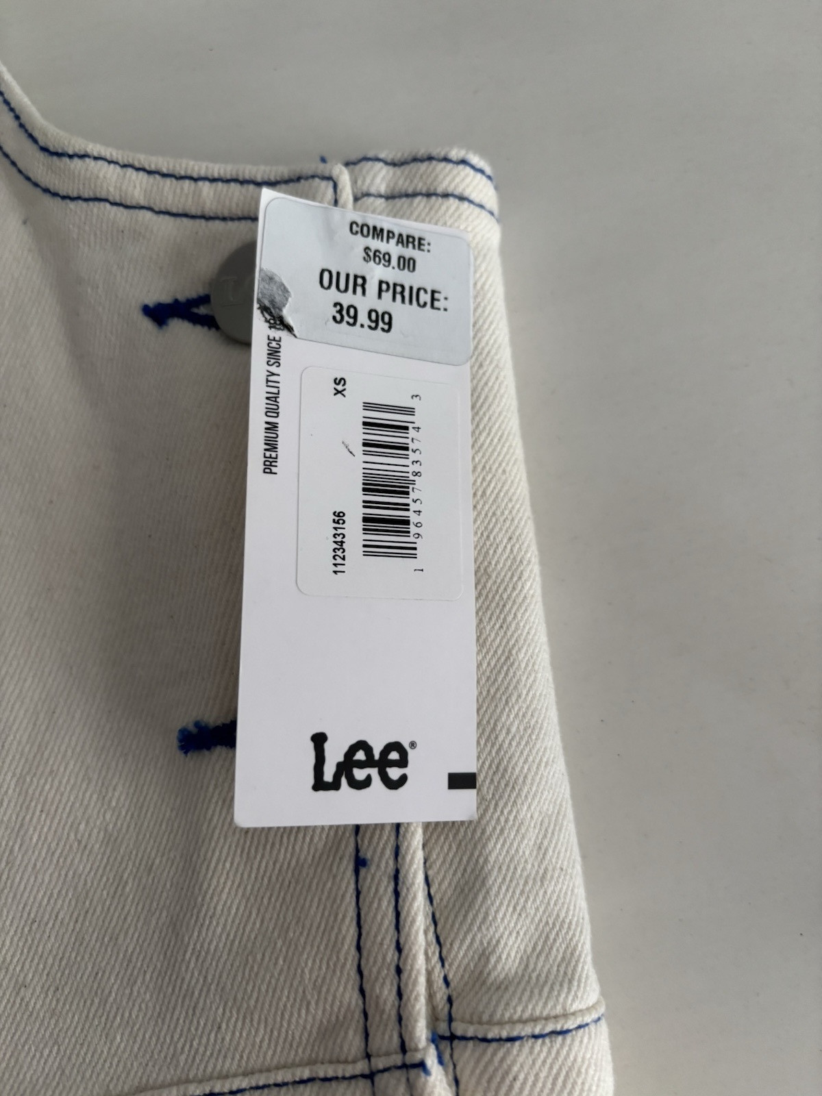 Lee Denim Women’s Off-White Ivory Denim Overall Bib Top Square Neck Top Size XS