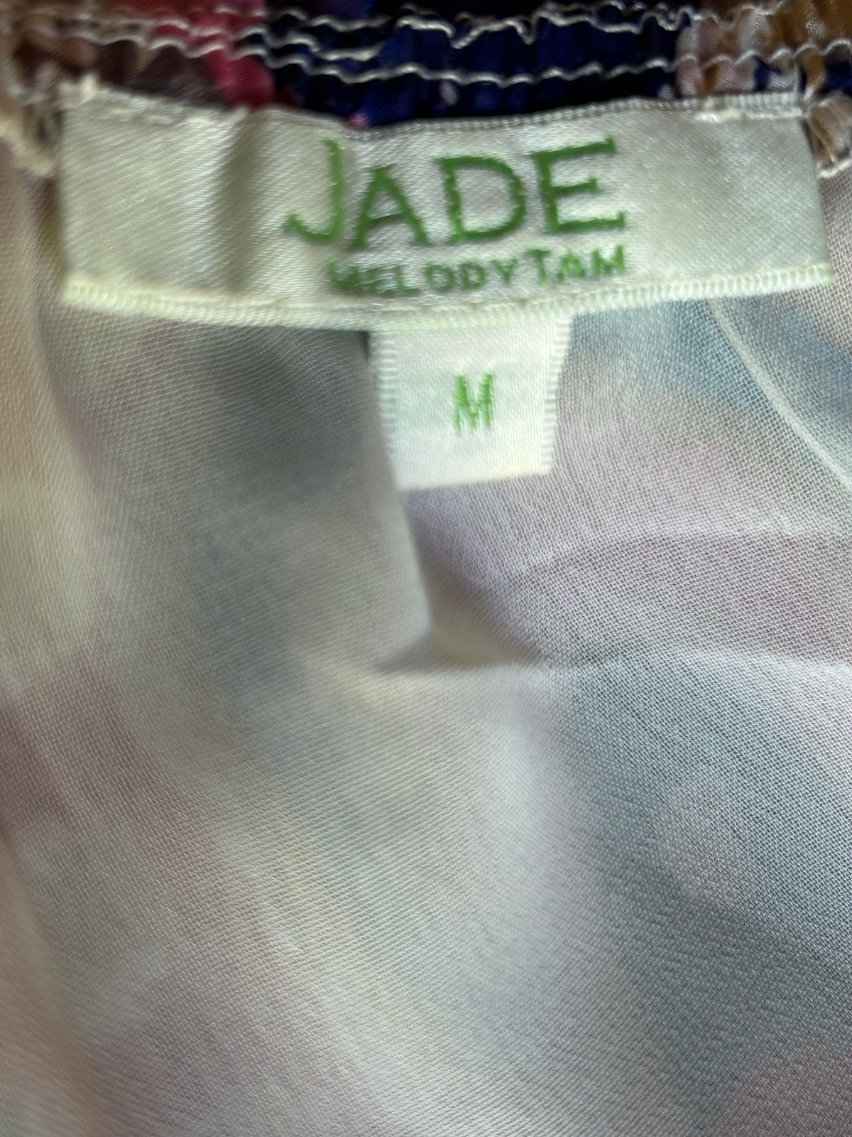 Jade Melody Tam Tunic Top Medium Multicolor Abstract Chiffon On Off Shoulder EC