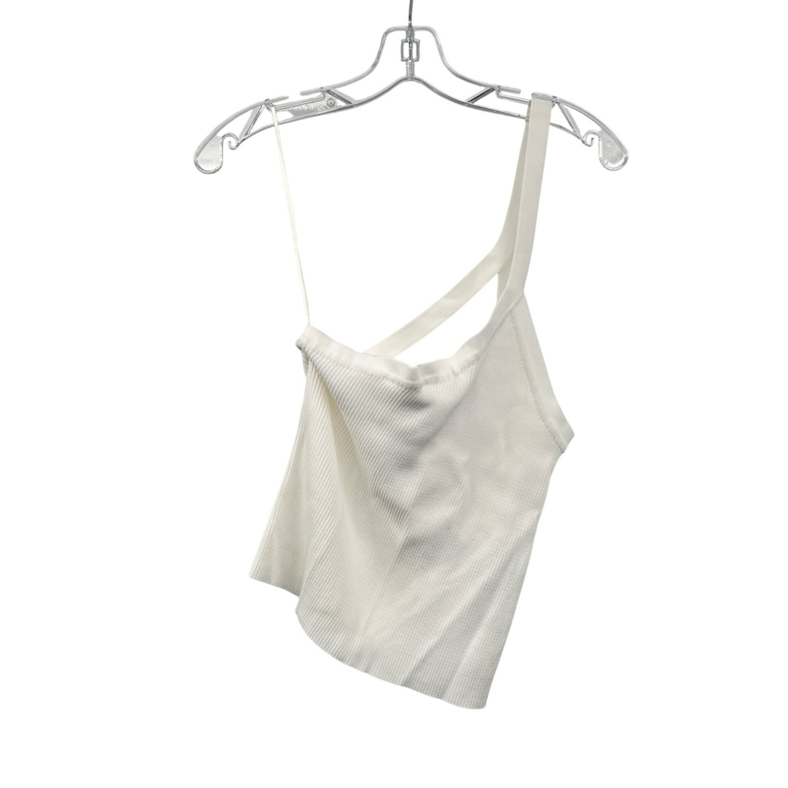 LUCCA Womens One Shoulder Top Ribbed Off White Size Medium