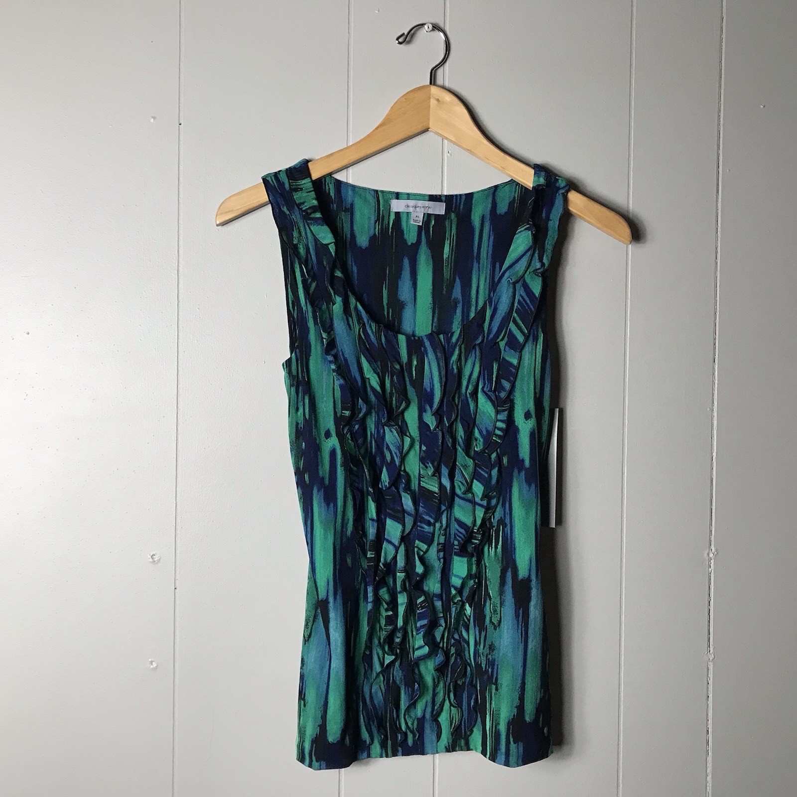 CLASSIQUES ENTIER SILK BLEND WATERCOLOR RUFFLED TOP SLEEVELESS WOMENS XS NWT