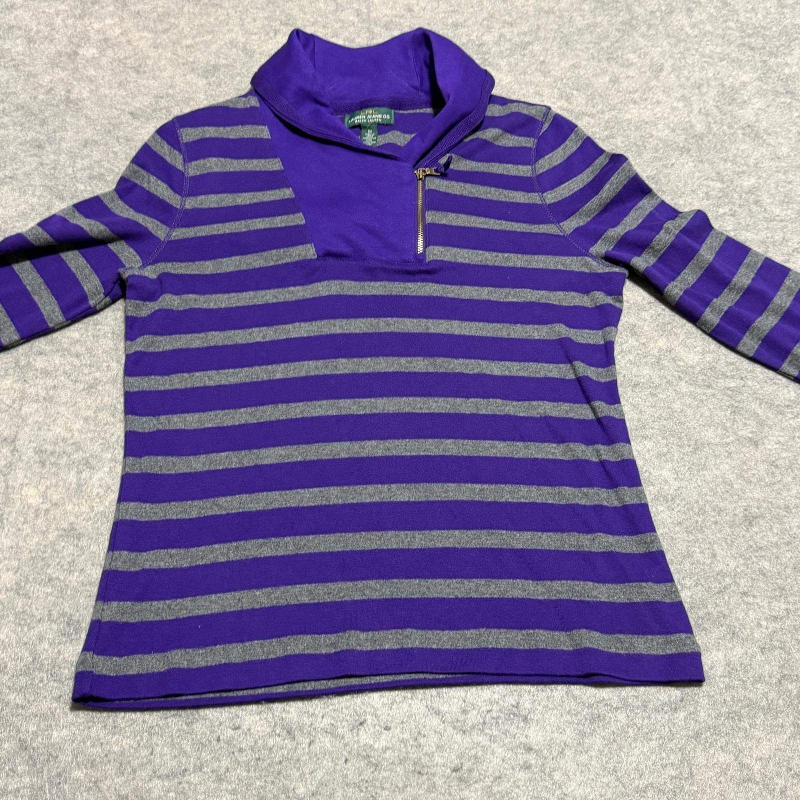 Lauren Ralph Lauren Jeans Co Womens Purple Gray Striped Quarter Zip Pullover M