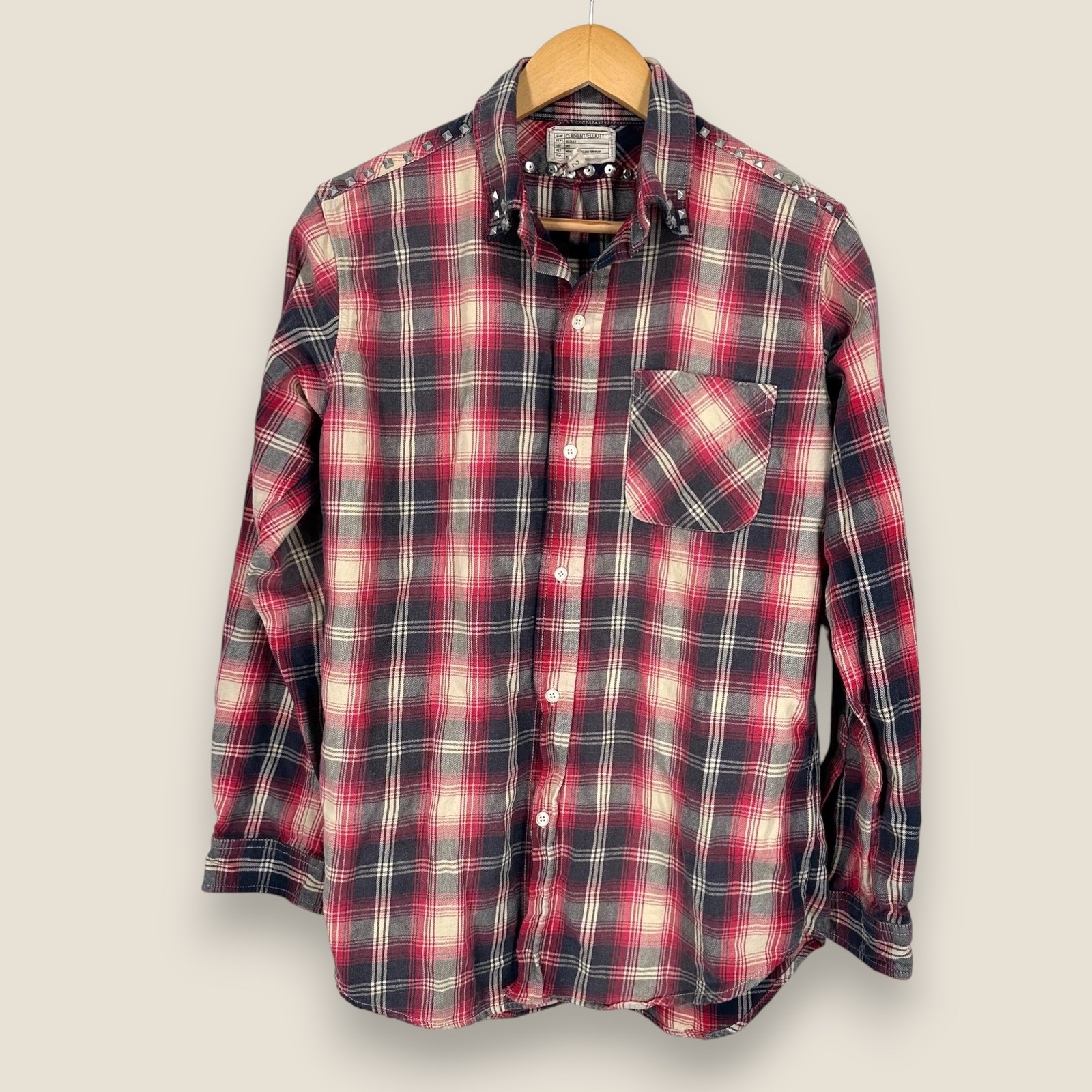 Current Elliott The Perfect School Shirt Womens Size 2 Red Plaid Revival Studded