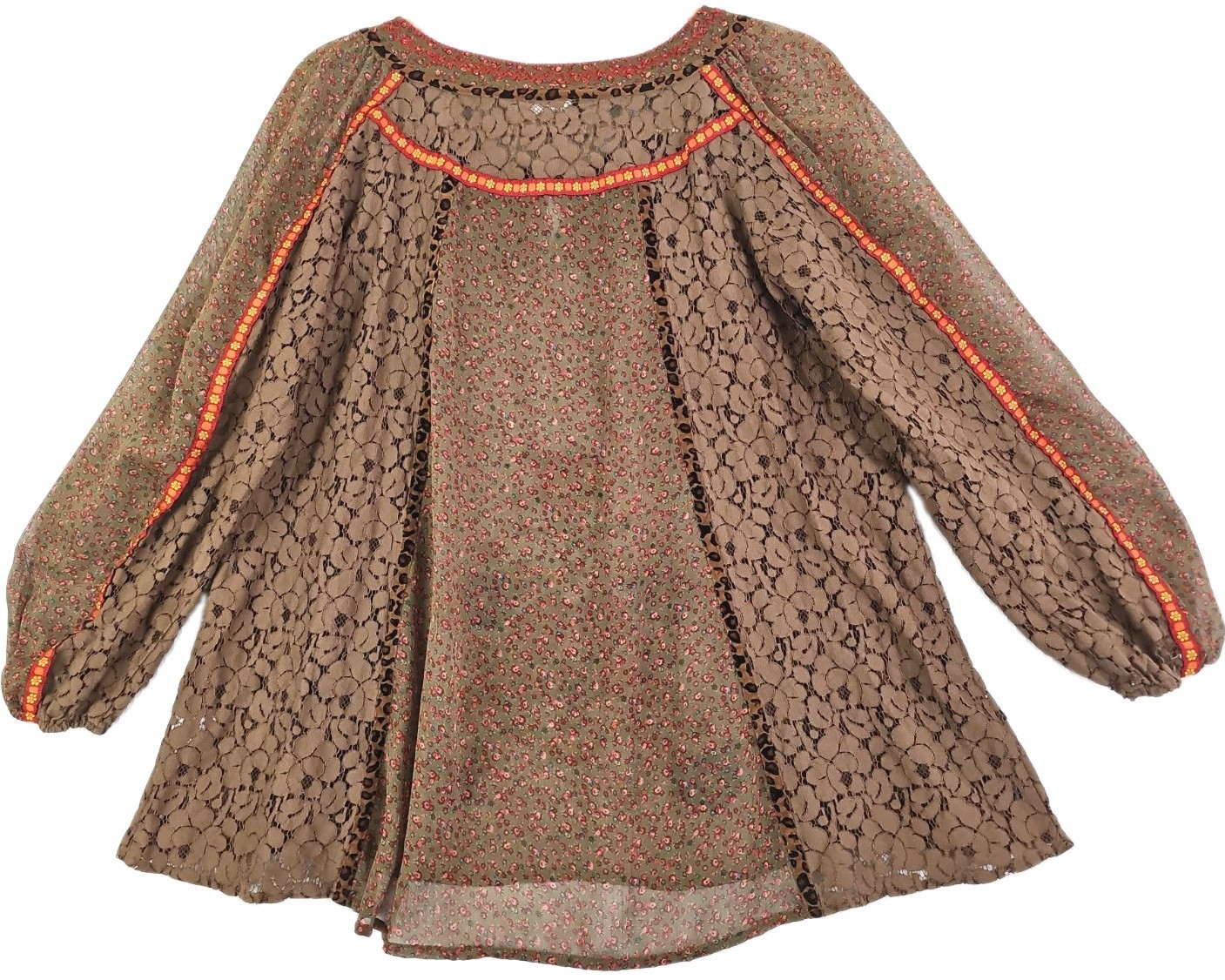 Ivy Jane ~Woman Size S~ Multicolor Embroidered Balloon Sleeve Blouse Boho Top.
