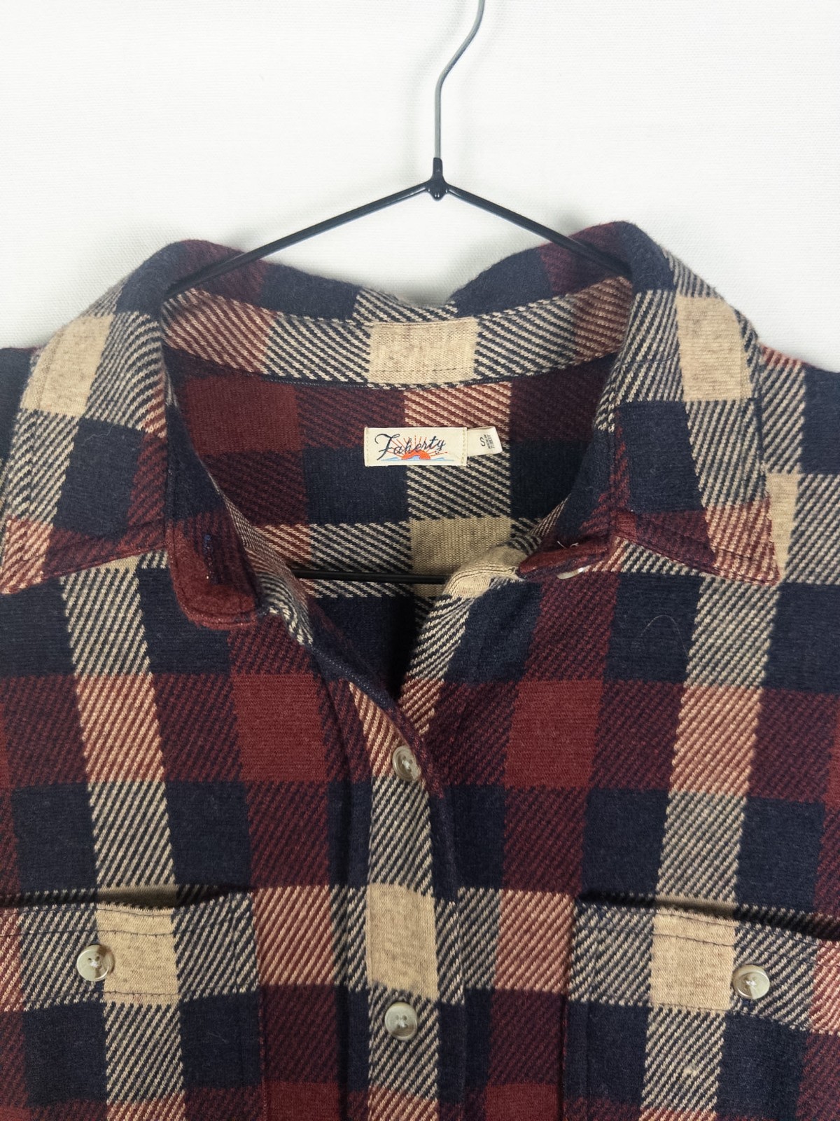 Faherty Legend Sweater Shirt Womens S Plaid Flannel Button Up Red Navy Tan