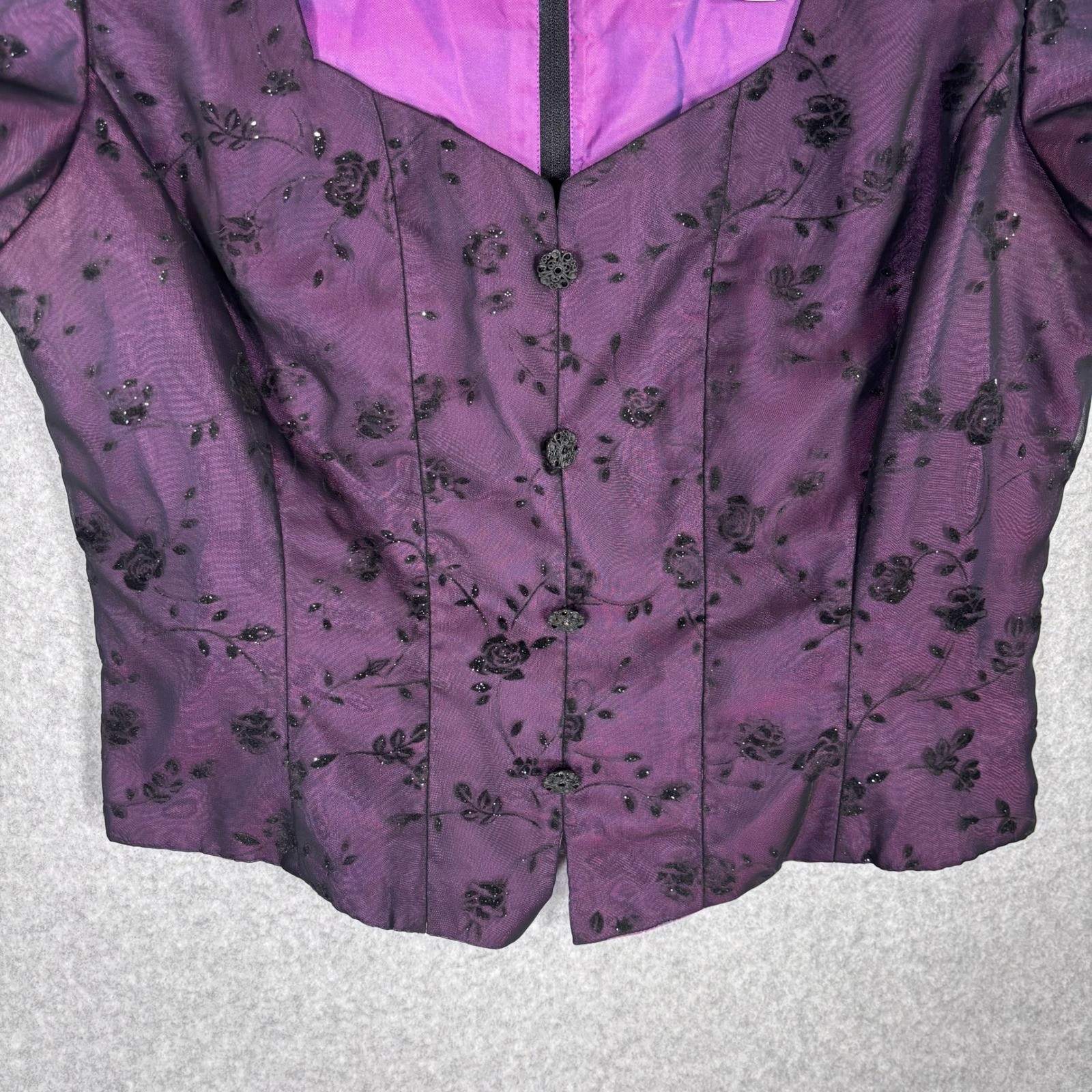 Y2K Vintage Corset Blouse 14 Floral Embroidered Glitter Fairy Grunge Whimsigoth