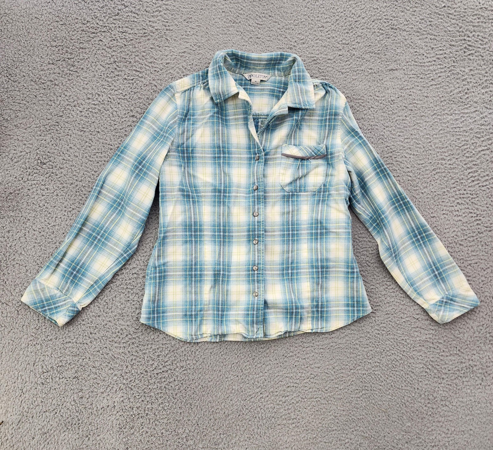 Pendleton Womens Size M Blue Plaid Button Front Shirt Long Sleeve Cotton