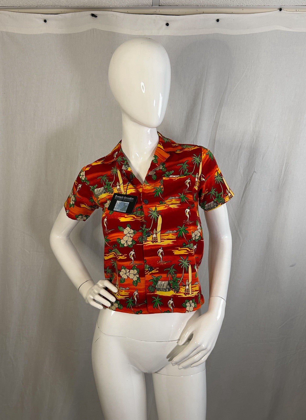 VTG Hawaiian Y2K Babydoll Surfing Baby Tee XS Kidcore Bobby Jack Style Beach NEW