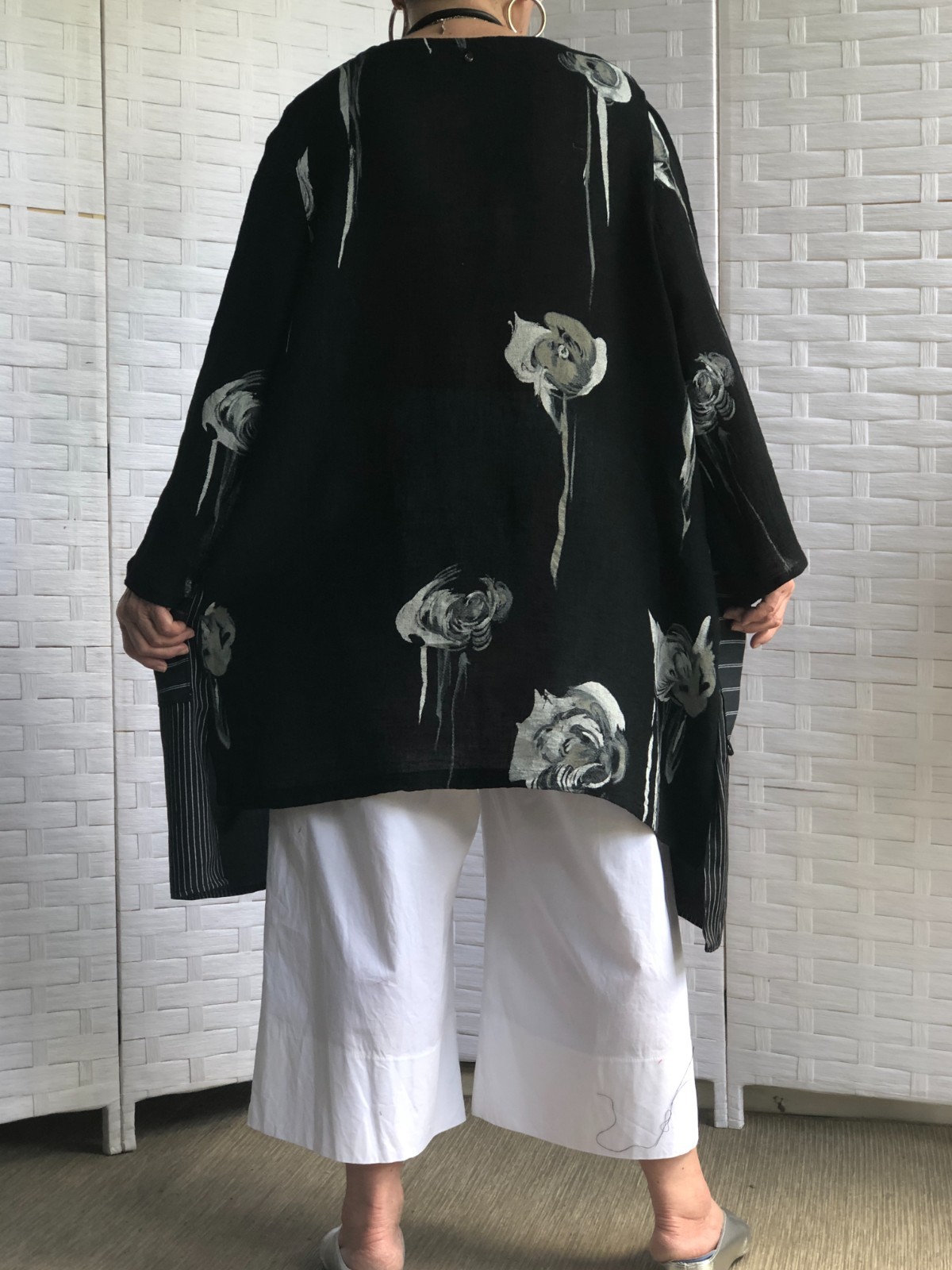 Lagenlook Asymmetric Artsy Boho Upcycle Linen Floral Black Tunic Necklac OSFM