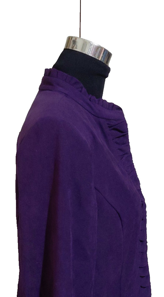 Dressbarn Purple Blazer Jacket Ruched Front 2 Pockets SZ Medium Hook Closure