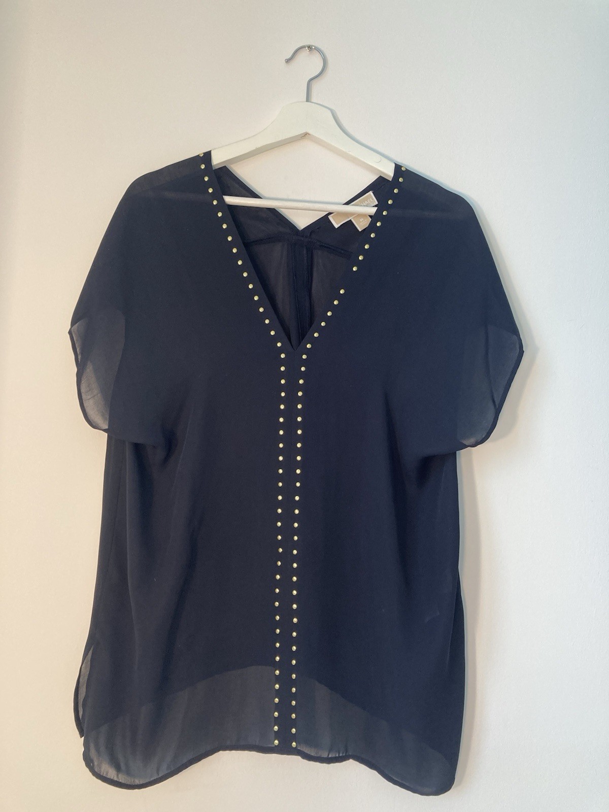 MICHAEL Michael Kors Women Dark Blue Short Sleeve Blouse M