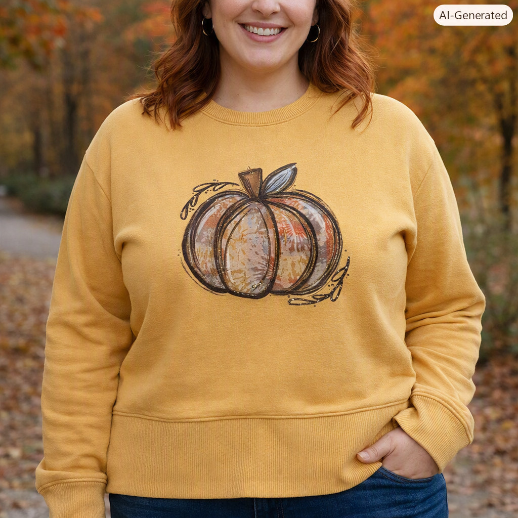 Mustard Pumpkin Handmade Sweatshirt Sz XXL Split-Ribbed Hem Fall Halloween Cozy