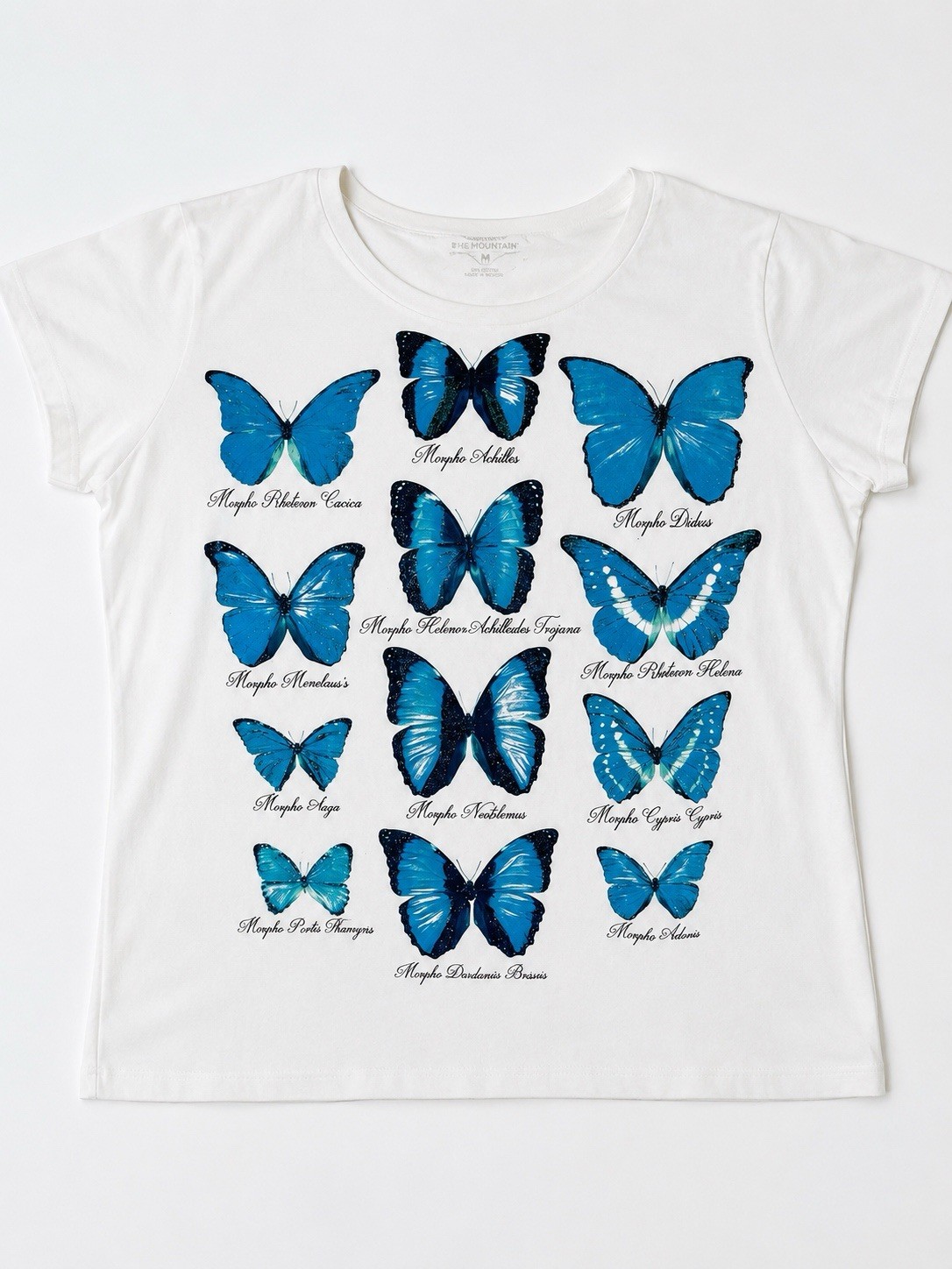The Mountain Women’s M White V-Neck Short Sleeve Butterfly Graphic T-Shirt