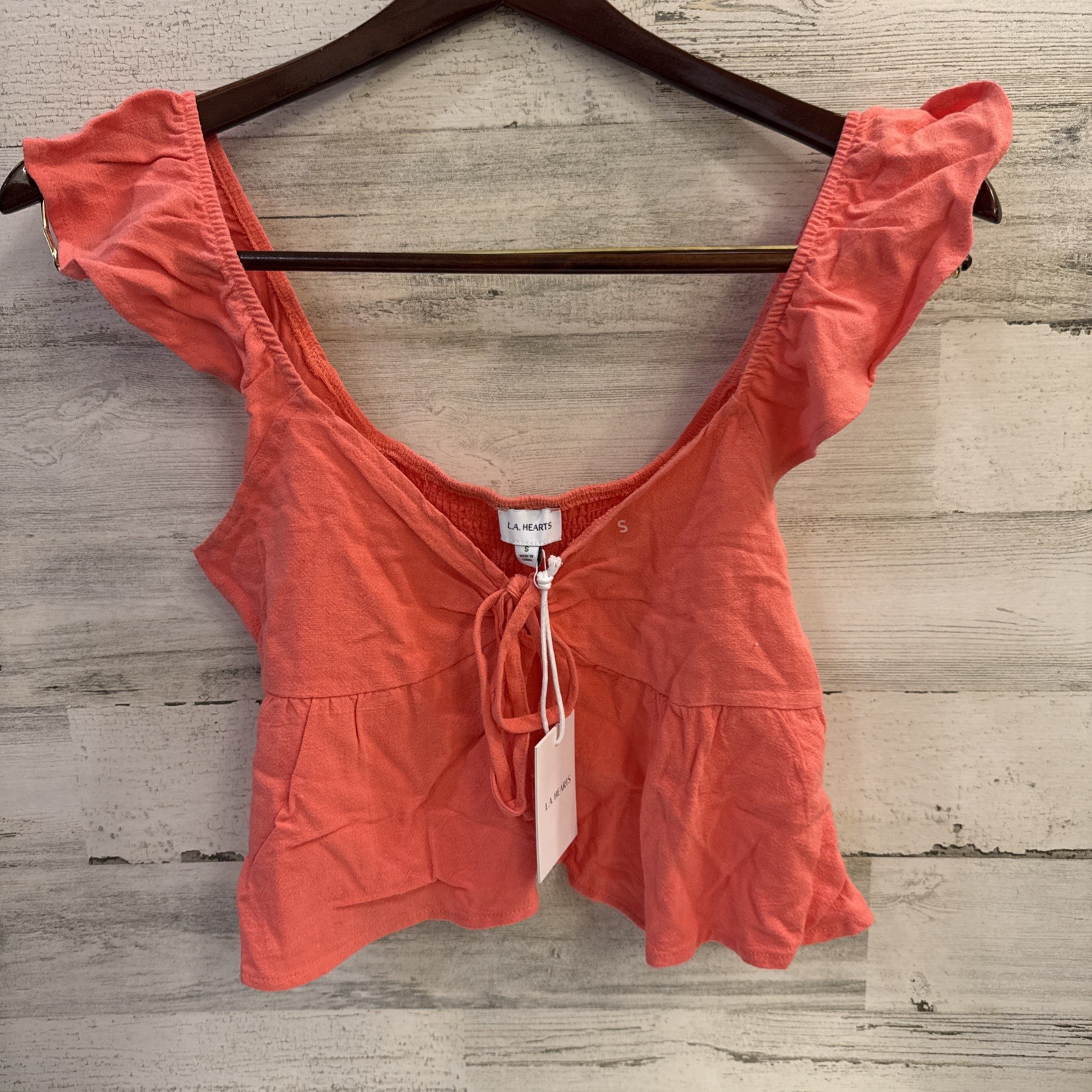 L.A. Hearts Ruffles Strap Crop Top With Chest Tie Coral Color Sz Small By Pacsun