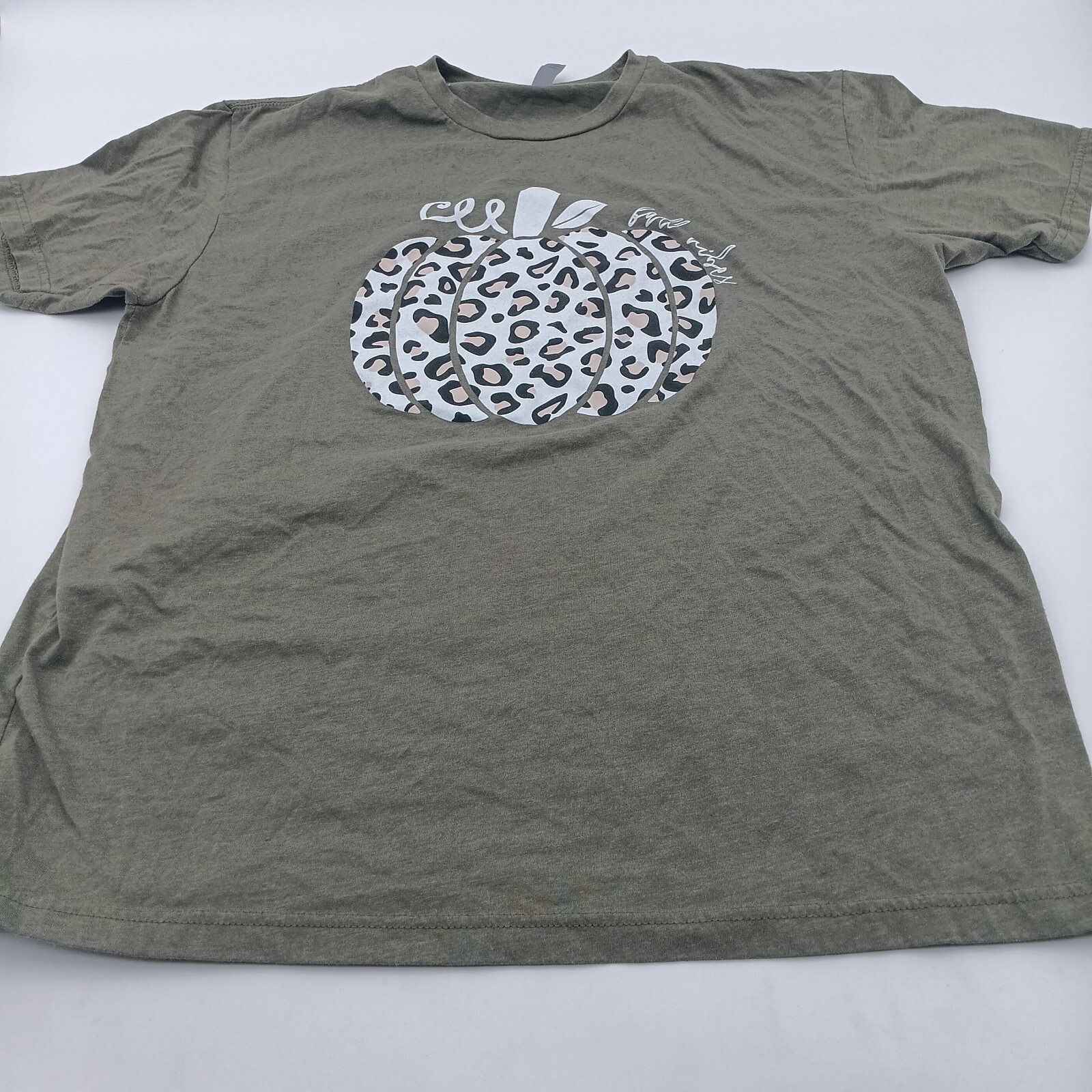 Next Level Top Womens XL Green Fall Wishes Cheetah Pumpkin Print