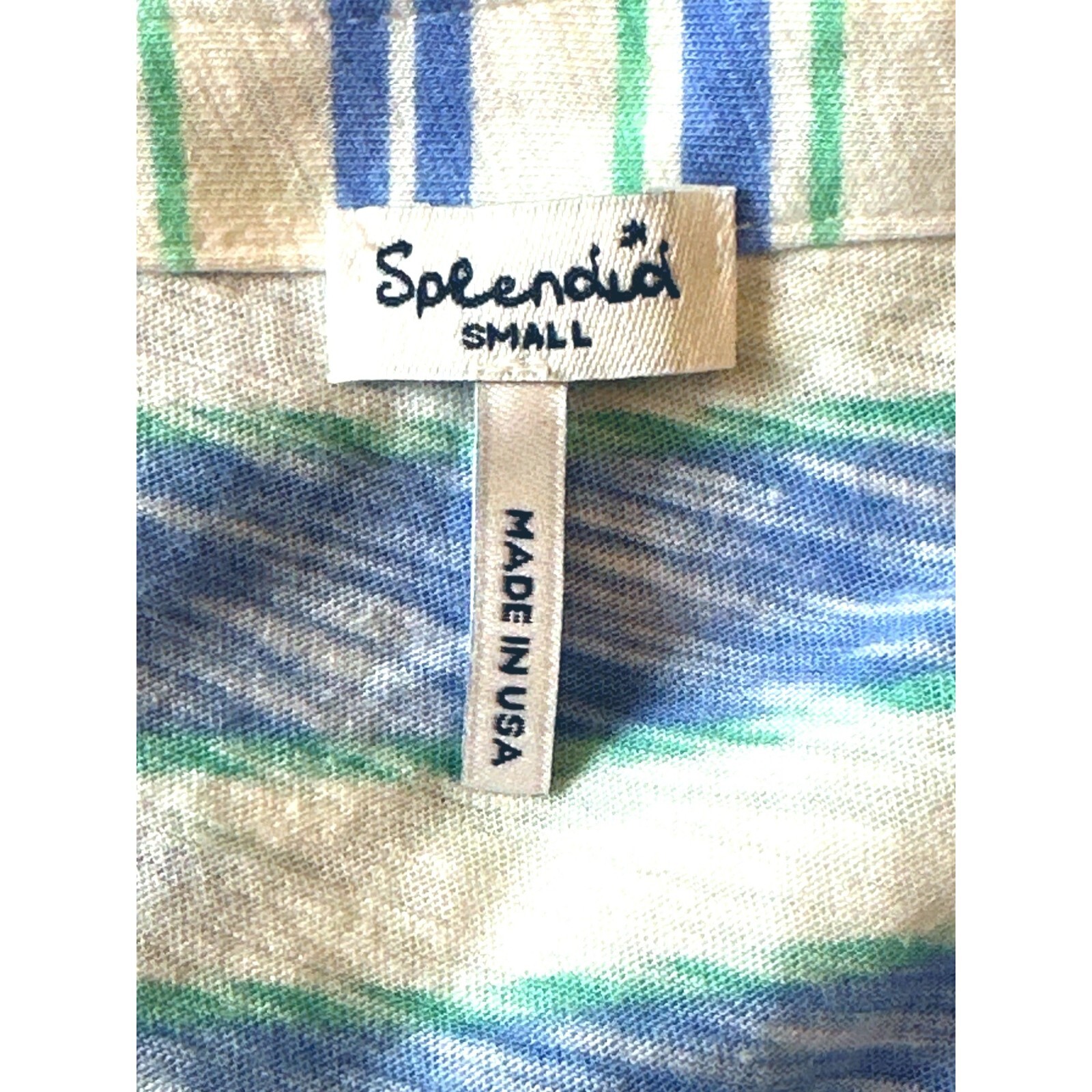 Splendid Cotton Modal Blend Striped Print Lightweight Blouse Blue Green White Sm