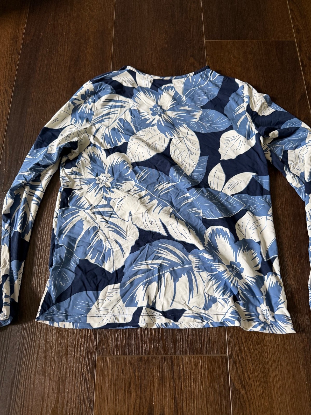 Lands End Blue Floral Pattern Long Sleeve Shirt Size Small