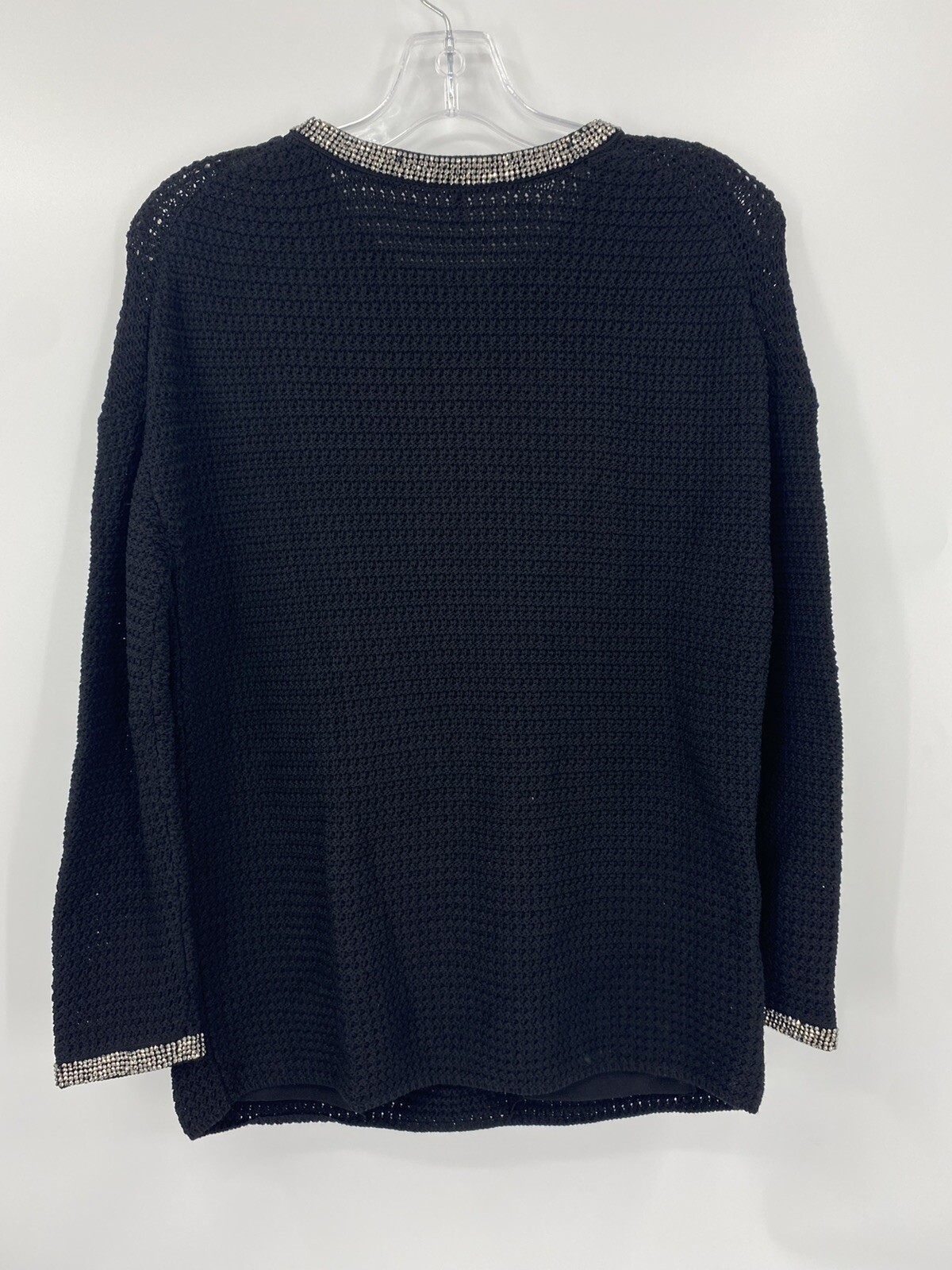 MAJE BLACK CROCHETED CRYSTAL EMBELLISHED SWEATER TOP Size 1 (S)