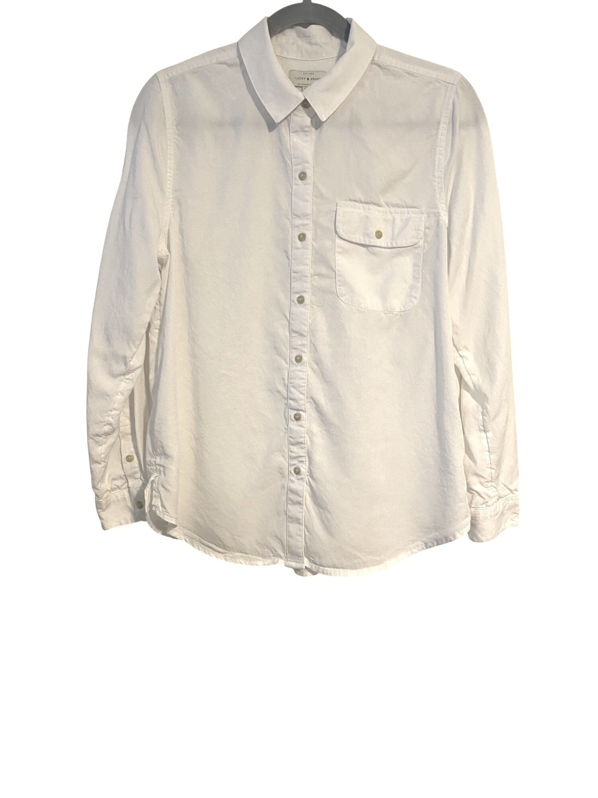 Lucky Brand Women’s M White Button-Up Shirt 100% Lyocell Front Pocket Preppy