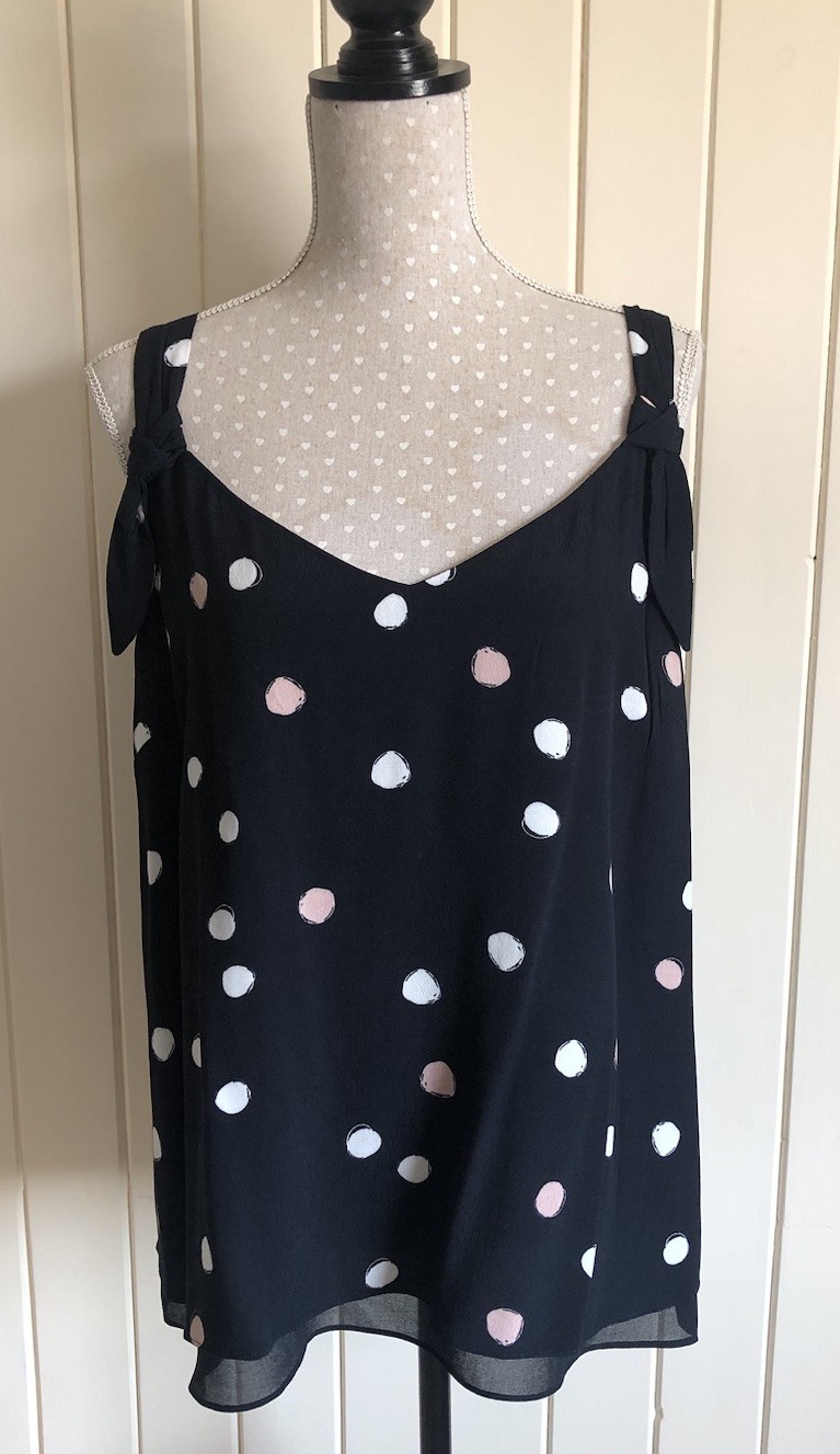 MINT VELVET – Black & Cream Spot ‘Brynn’ Print Cami Top – Size UK 18 – BNWT
