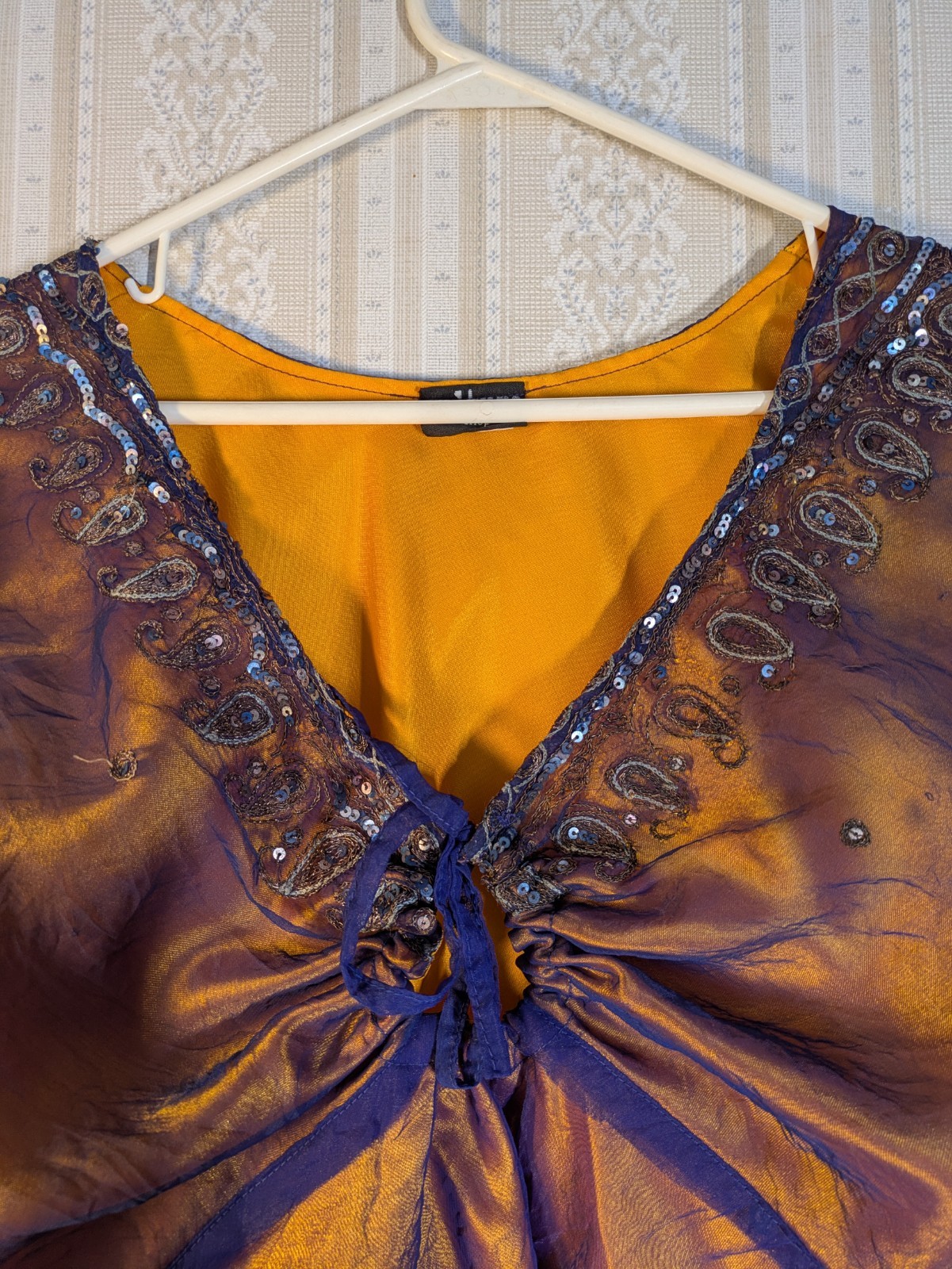 Culture Shop Top. Boho, Squine Bell Sleeve, Irridescent, Belly Dance, Size L