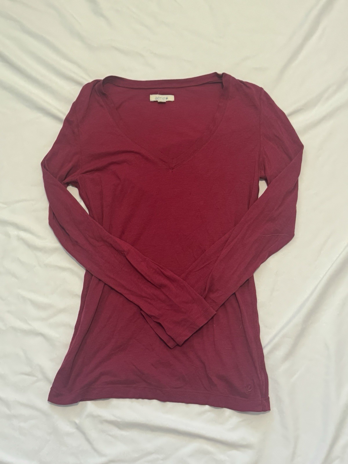 Aerie Long Sleeve V Neck Tee Soft Berry Burgundy Women’s L
