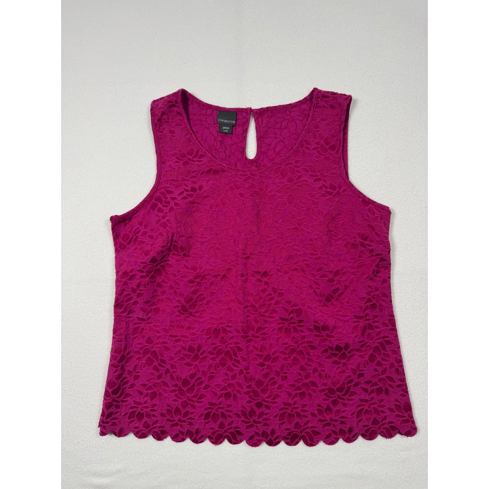 Floral Lace Covington Sleeveless NWT Tank Top Women Large Magenta Scalloped Hem