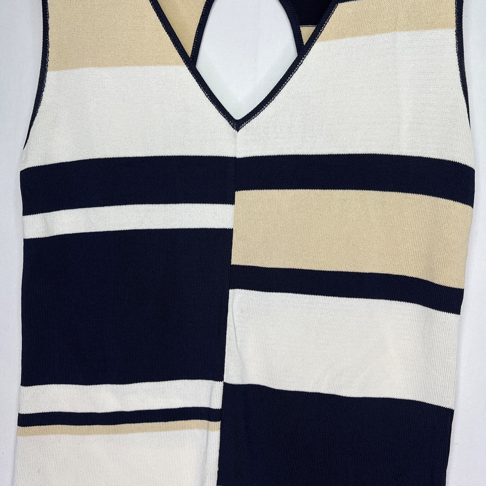 Dana Buchman Petite P Navy Tan Stripe Sleeveless Knit Tank Top