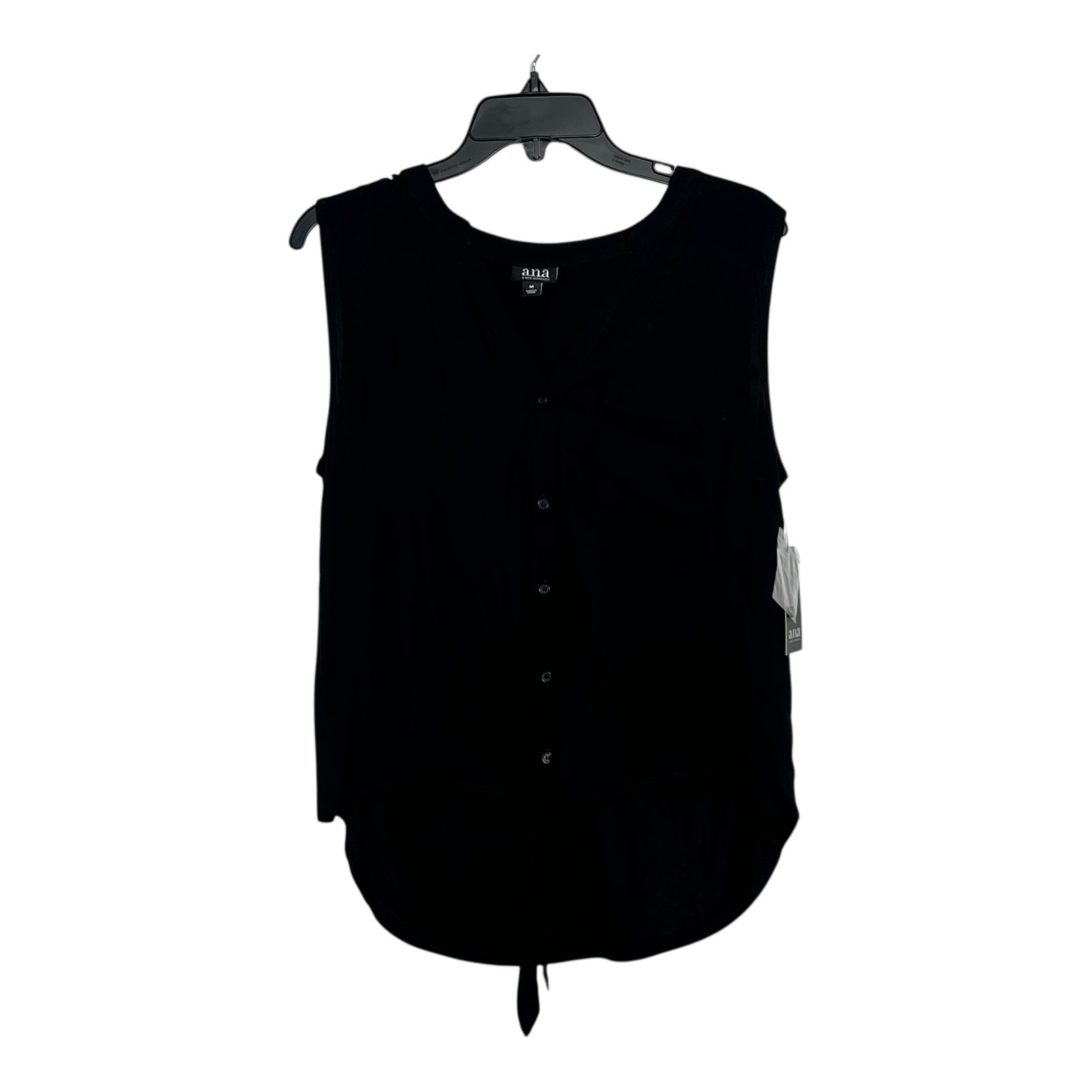 ana A New Approach Womens Black Sleeveless Button Down Tie Front Top Size M NEW