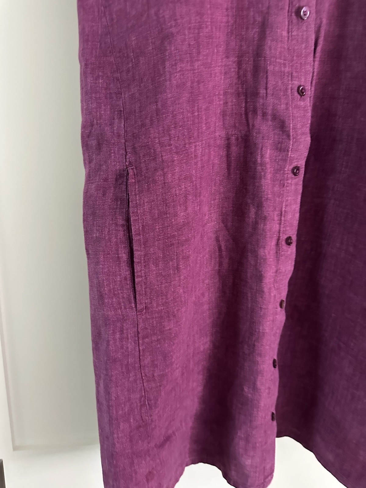 Eileen Fisher Organic Linen Delave Dress Sleeveless Short Raspberry Purple Sz S