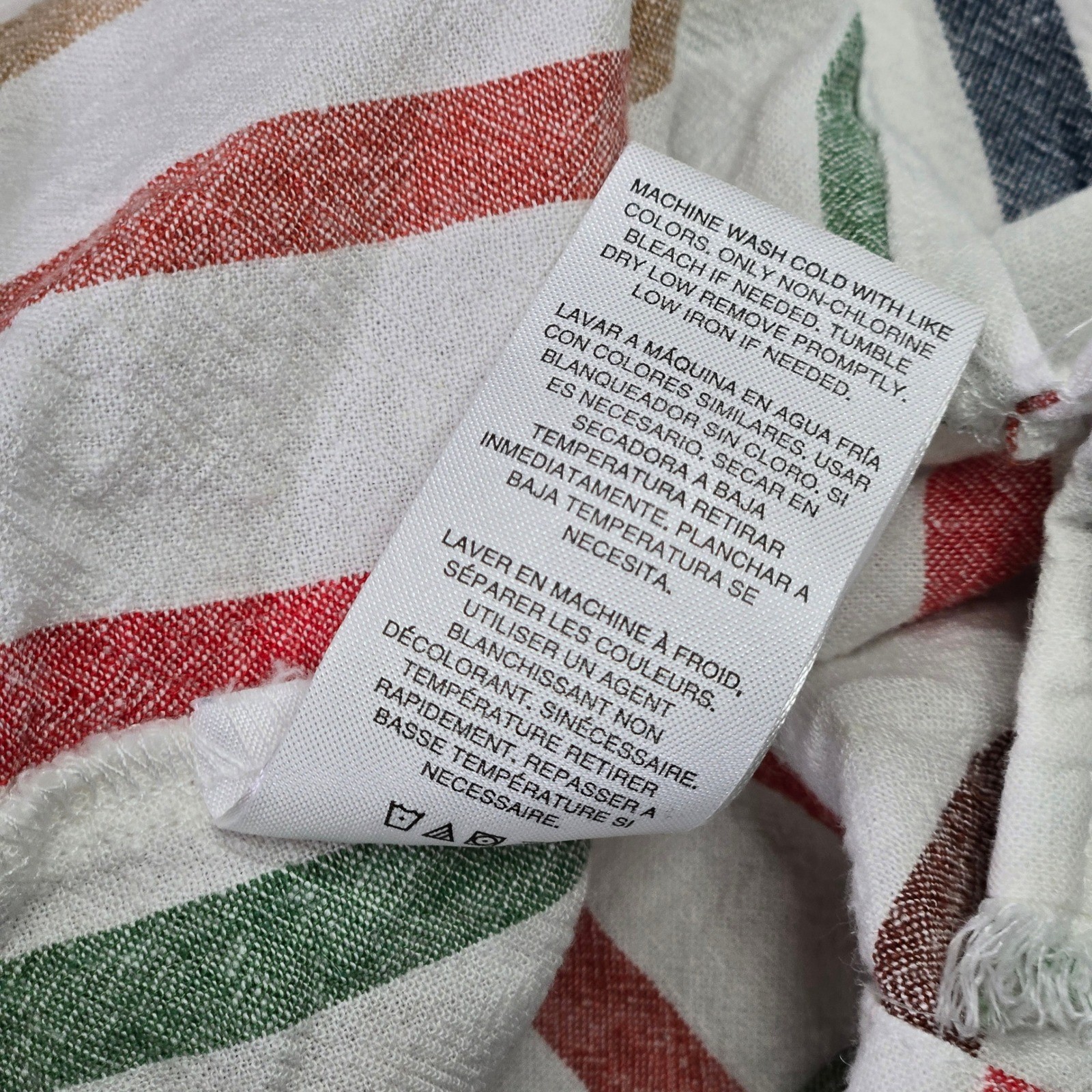 Thread & Supply Rainbow Striped Linen Blend Tank Top Frayed Hem XS T2195LRVM