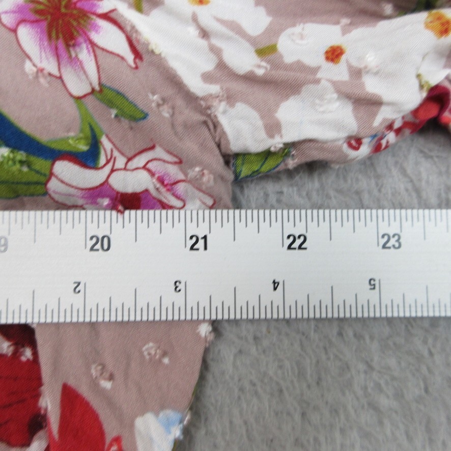Cupio Shirt Women L Pink Floral Cottagecore Bohemian Festival Vibrant Dopamine