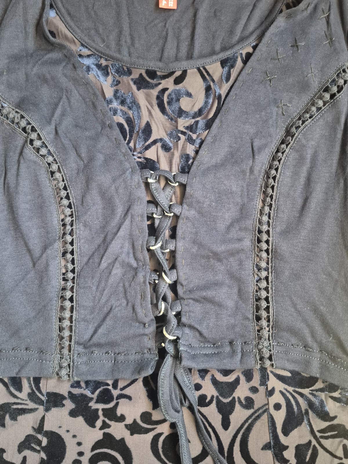 Joe Browns Blue Lace-Up Devore Tunic Top UK 8 New Without Tags Gothic