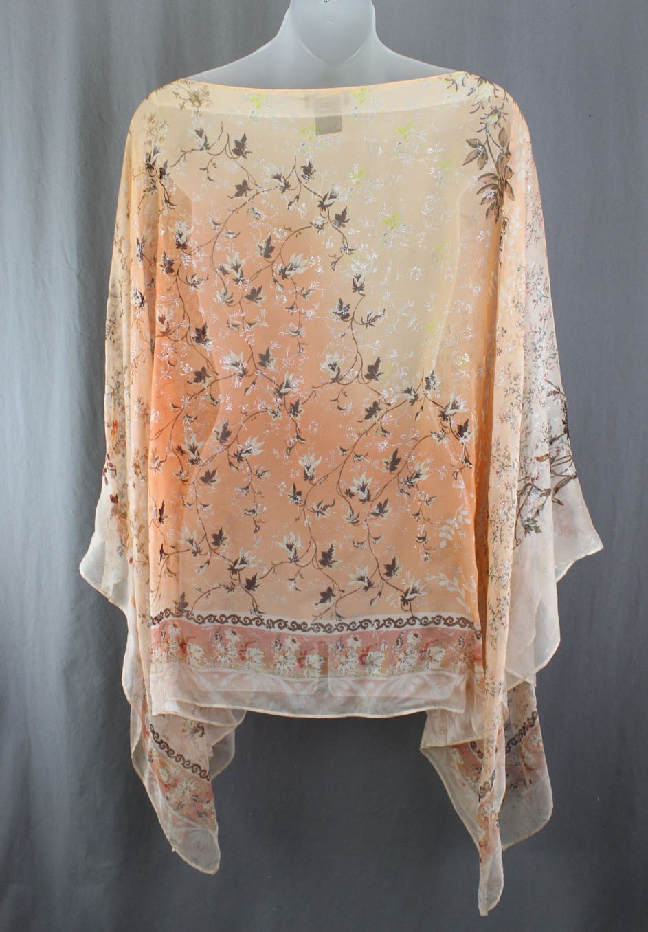 ETRO Women’s Peach Pink Multi Floral Print 100% Silk Sheer Poncho Top OS