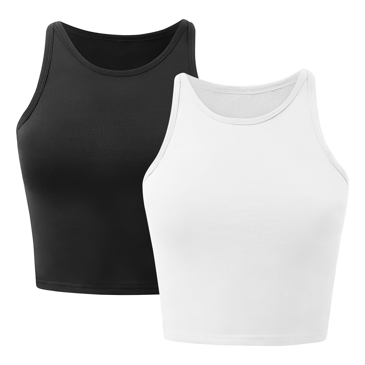 2 Packs Woman Sleeveless Cropped Tank Tops High Neck Racer Back Yoga Workout Top