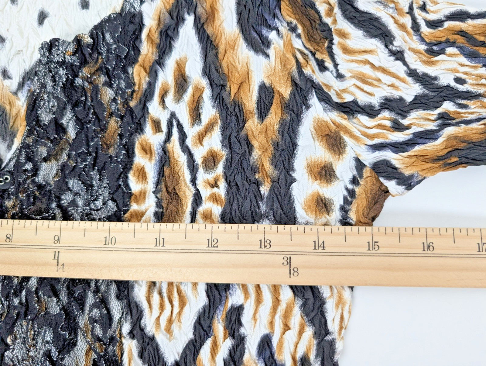 Alberto Makali Crinkle Blouse Top Ikat Animal Print Lace Sz L Retro Art