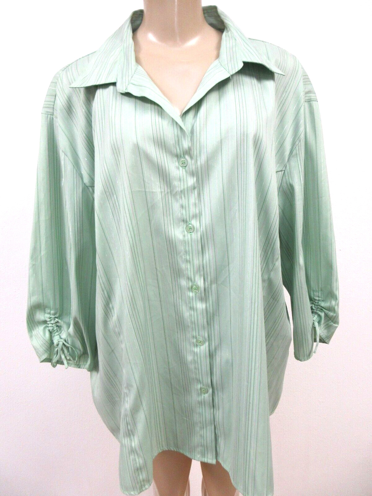 Stretch Blouse DCC Woman 2X Green Multi Color Striped 3 4 Sleeve NEW