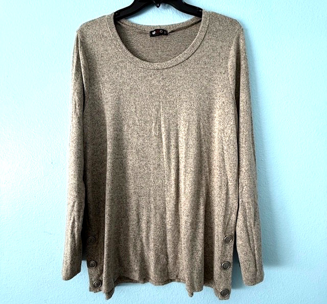 Vision USA Women pullover tunic Large blended fabric oatmeal heather stretch