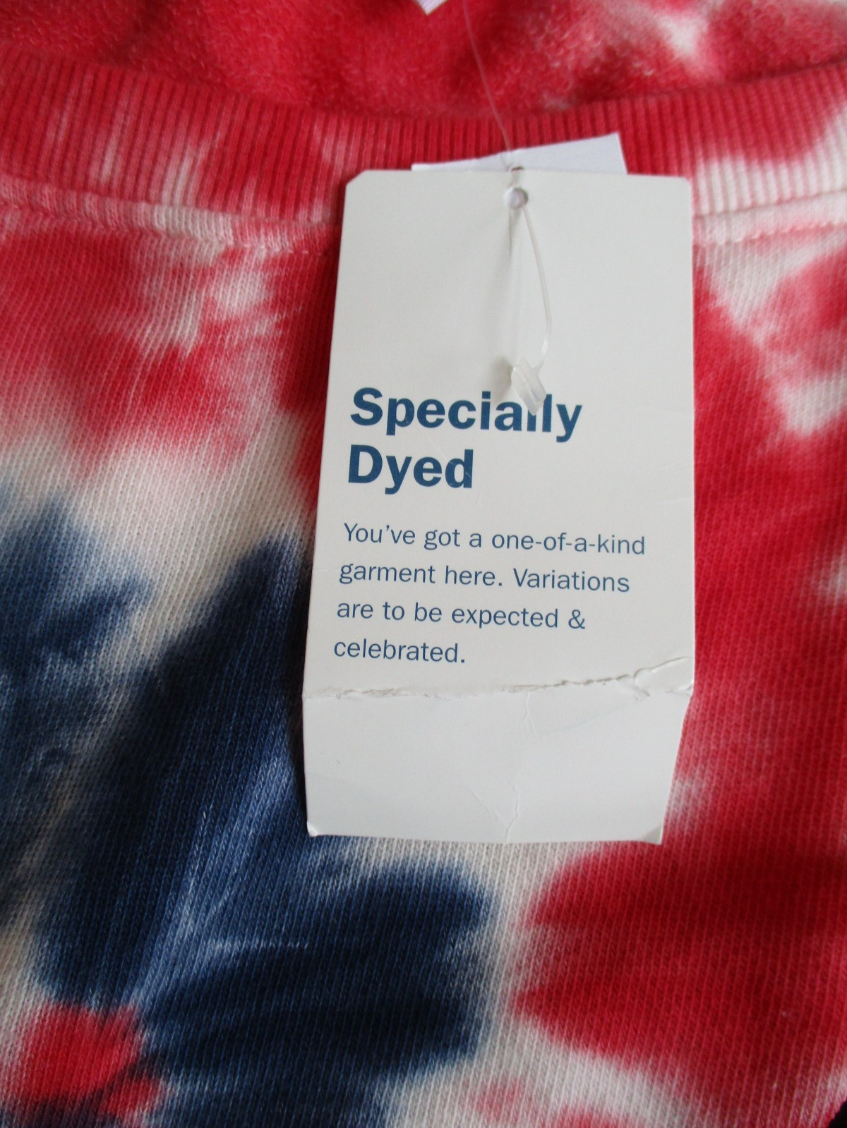 Old Navy Size XL Pullover Wide Neck Lt Weight Tie Dyed Sweatshirt Red White Blue