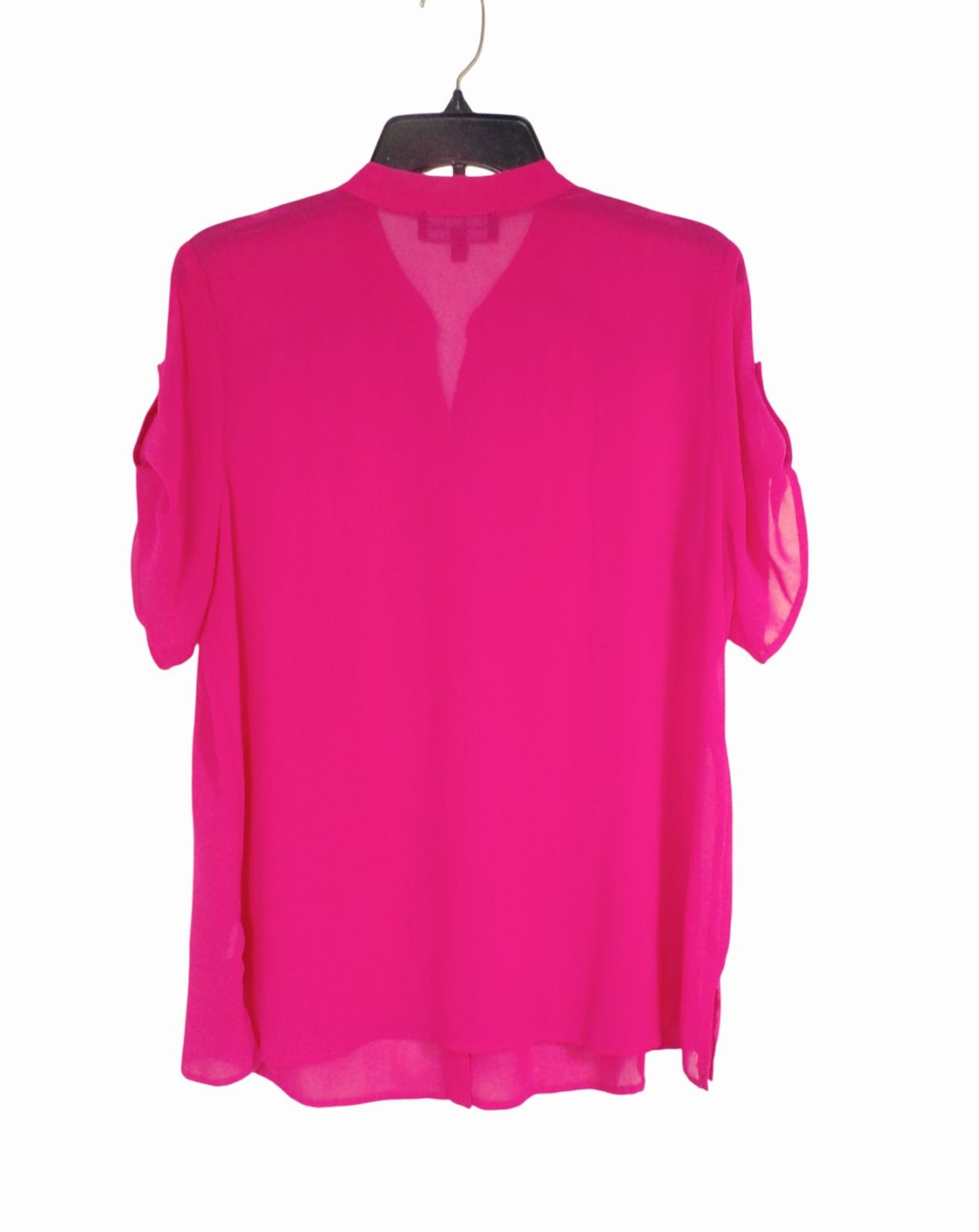 Womens Sz L Travel Elements Bright Fuchsia Hot Pink Semi Sheer Top Blouse Shirt