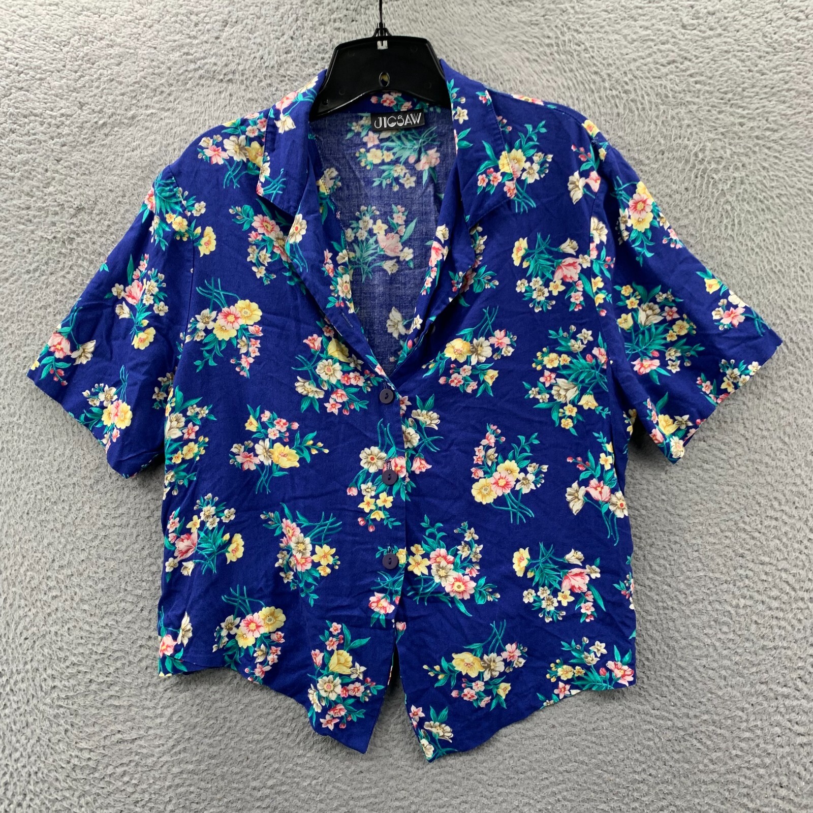 JIGSAW Blouse Womens Medium Top Floral Short Sleeve Blue*